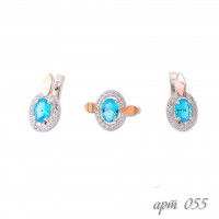 Серебряный набор с золотыми вставками 055